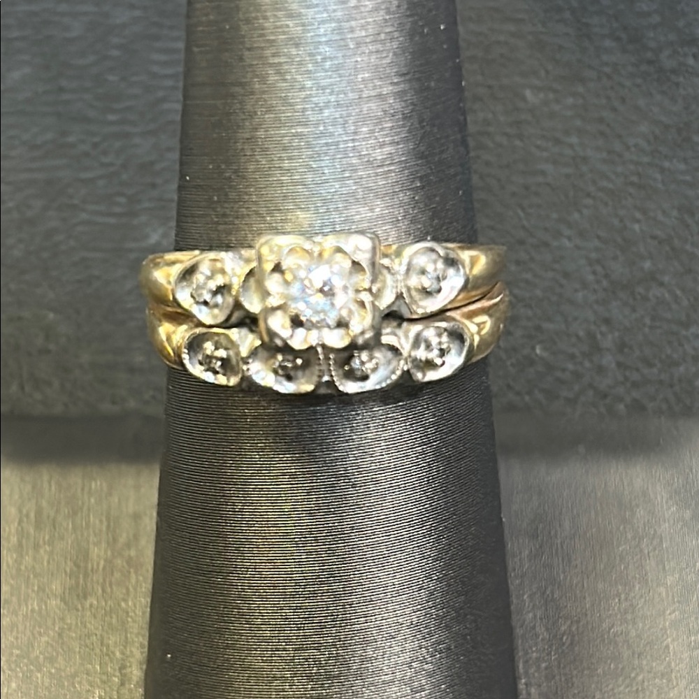 457299 14k yg diamond ring set sz 7.25
